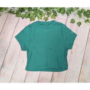 Set Active Women Crop Shirt Top Short Sleeves 100% Cotton Crew Neck Green XS